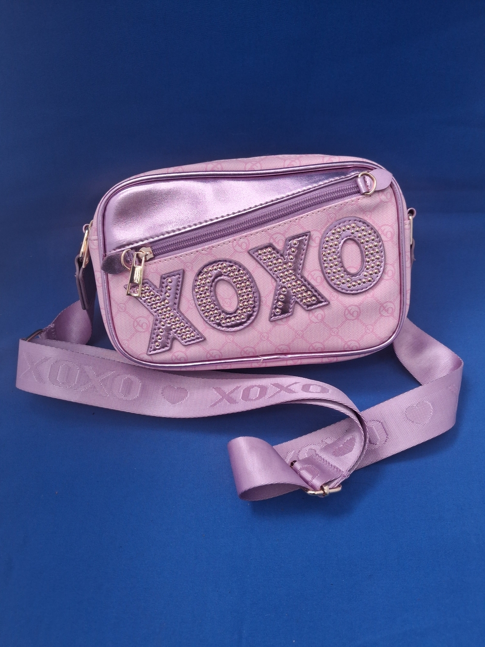 XOXO Lavender Crossbody Bag with Embellished Logo